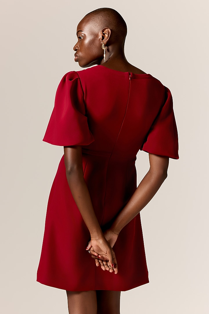Deep Red Crepe Twill Mini Vacation Dress by Manika Nanda at Pernia's Pop Up Shop