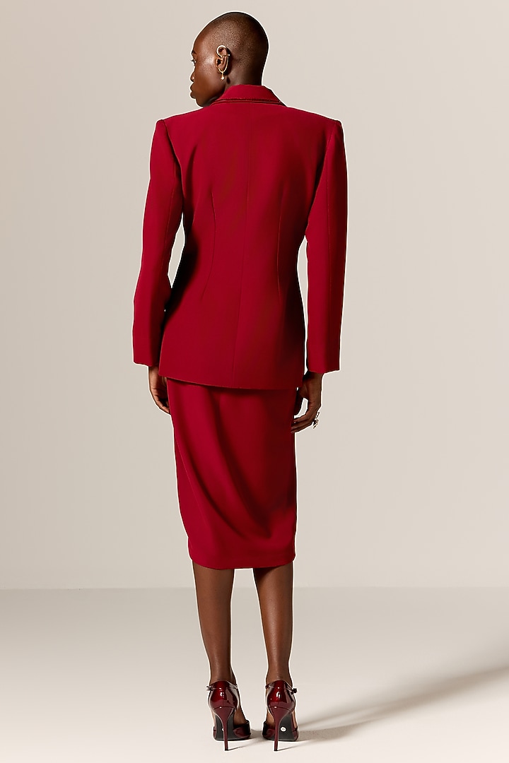 Deep Red Crepe Twill Blazer Cocktail Dress by Manika Nanda at Pernia's Pop Up Shop