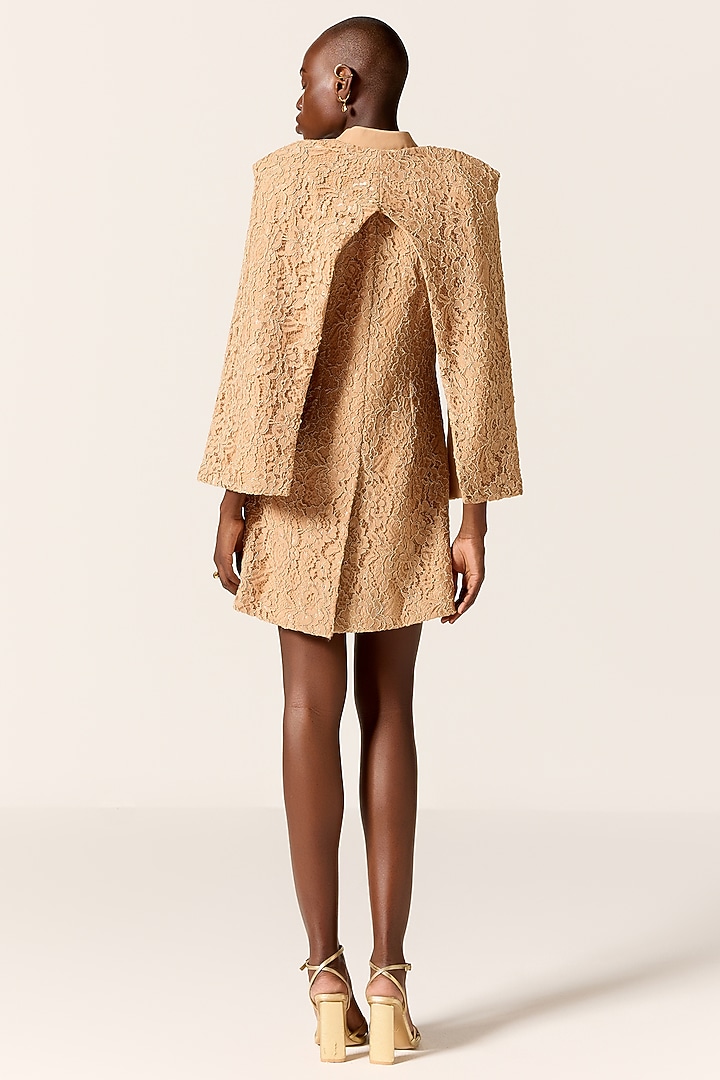 Camel Brown Chantilly Lace Blazer Vacation Dress by Manika Nanda at Pernia's Pop Up Shop