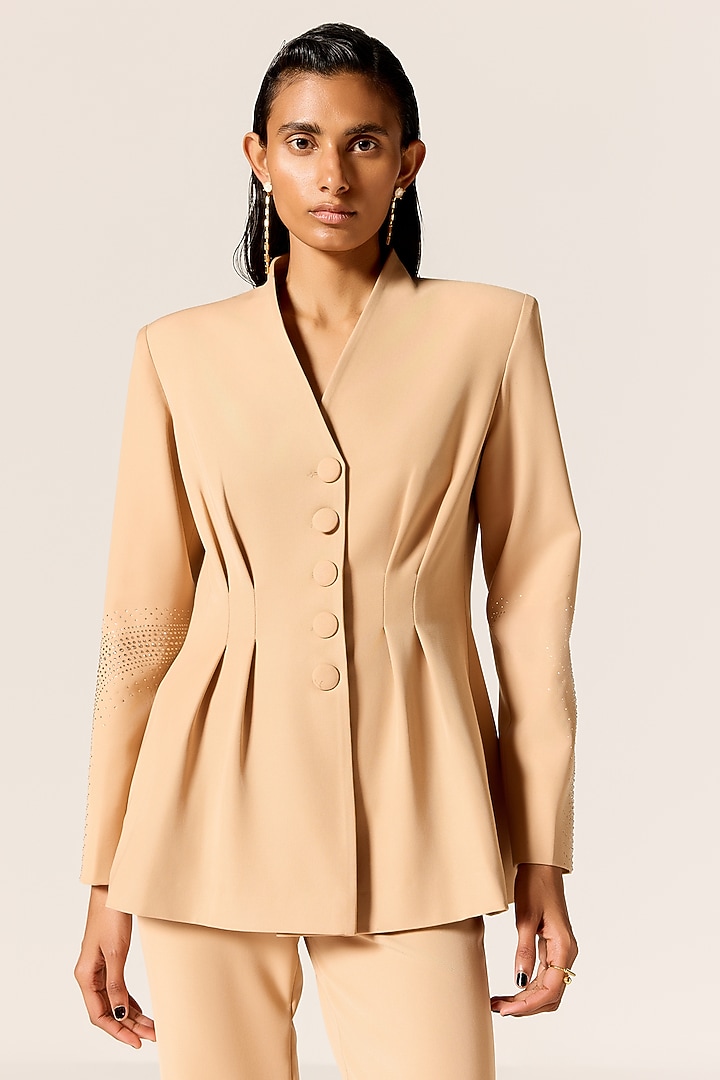 Camel Brown Crepe Twill Blazer Set by Manika Nanda at Pernia's Pop Up Shop
