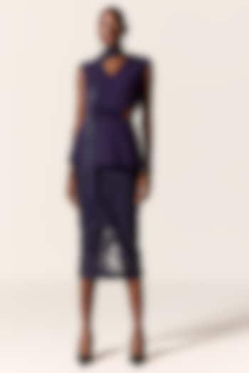 Ink Blue Chantilly Lace Skirt Set by Manika Nanda at Pernia's Pop Up Shop