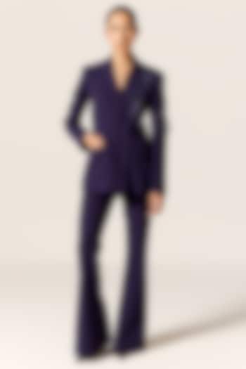 Ink Blue Crepe Spandex Blazer Set by Manika Nanda at Pernia's Pop Up Shop