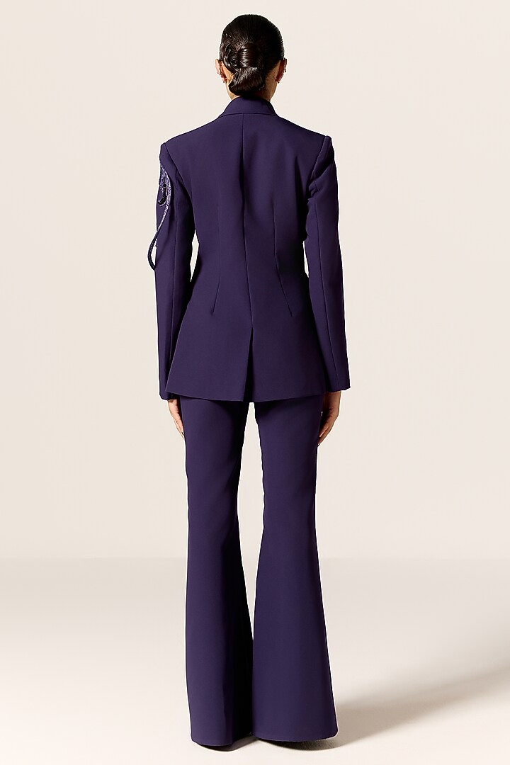 Ink Blue Crepe Spandex Blazer Set by Manika Nanda at Pernia's Pop Up Shop