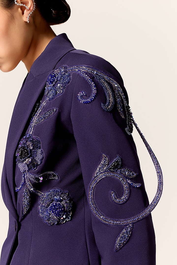 Ink Blue Crepe Spandex Blazer Set by Manika Nanda at Pernia's Pop Up Shop