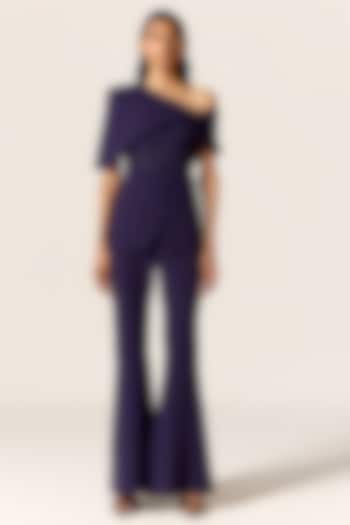 Ink Blue Crepe Spandex Co-Ord Set by Manika Nanda at Pernia's Pop Up Shop