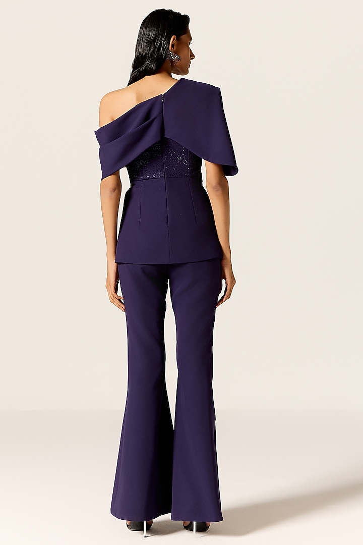 Ink Blue Crepe Spandex Co-Ord Set by Manika Nanda at Pernia's Pop Up Shop