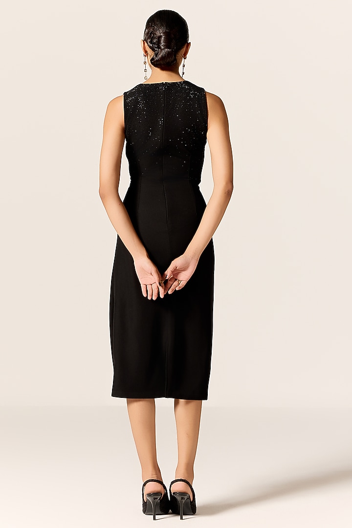 Black Crepe Twill V-Neck Midi Vacation Dress by Manika Nanda at Pernia's Pop Up Shop
