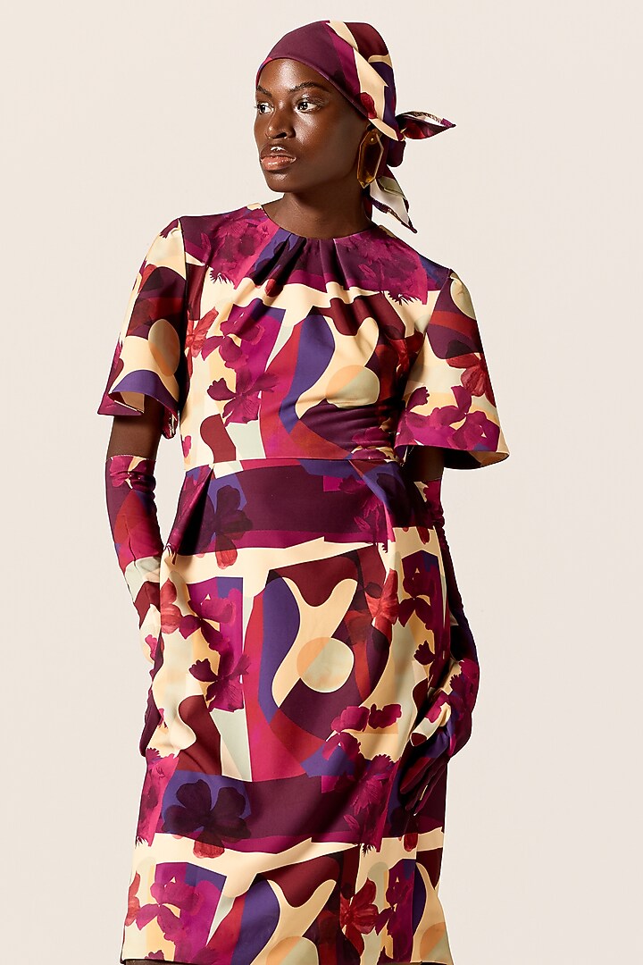 Multi-Colored Crepe Spandex Midi Vacation Dress by Manika Nanda at Pernia's Pop Up Shop