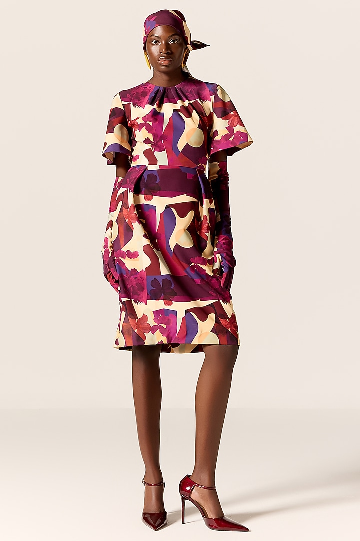 Multi-Colored Crepe Spandex Midi Vacation Dress by Manika Nanda at Pernia's Pop Up Shop