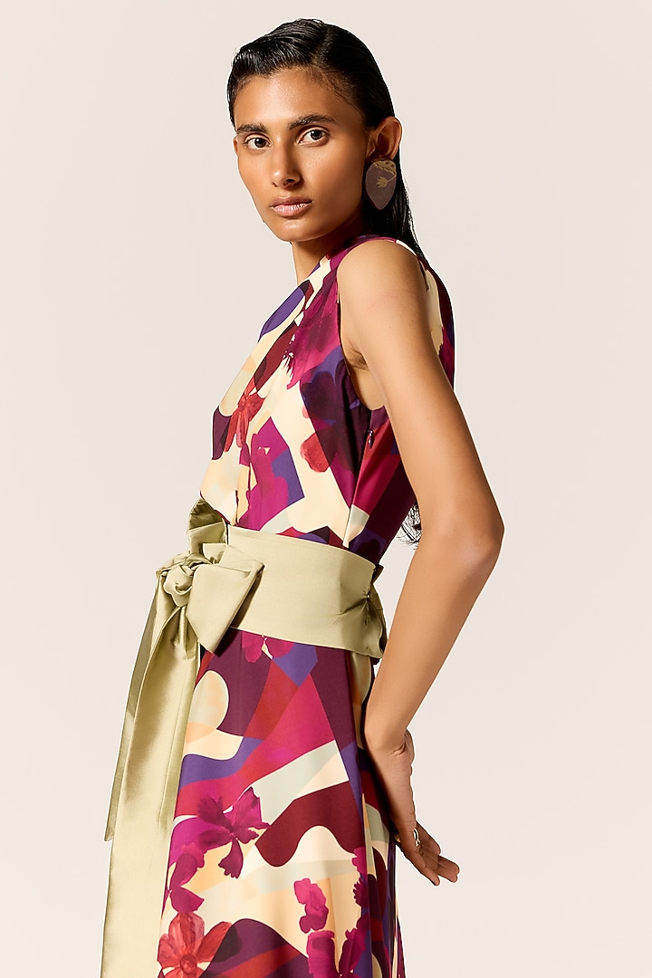 Multi-Colored Crepe Spandex Off-Shoulder Flared Midi Vacation Dress by Manika Nanda at Pernia's Pop Up Shop