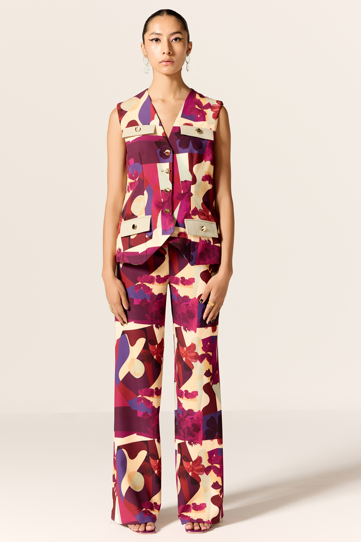 Multi-Colored Crepe Spandex Waistcoat Set by Manika Nanda at Pernia's Pop Up Shop