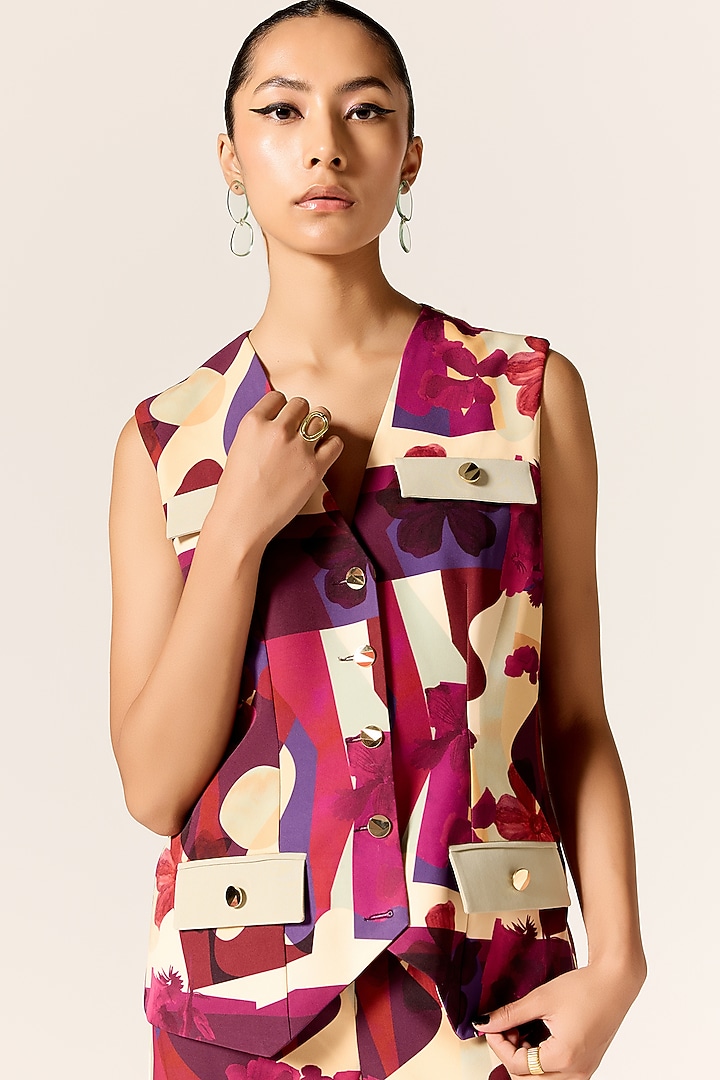 Multi-Colored Crepe Spandex Waistcoat Set by Manika Nanda at Pernia's Pop Up Shop