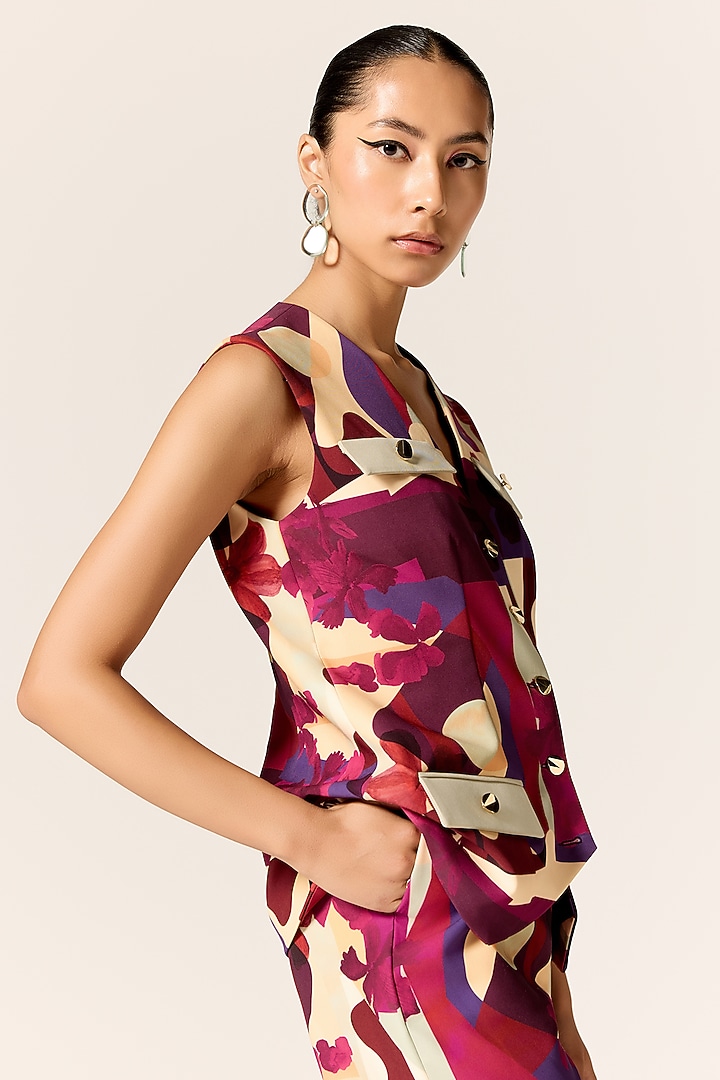 Multi-Colored Crepe Spandex Waistcoat Set by Manika Nanda at Pernia's Pop Up Shop