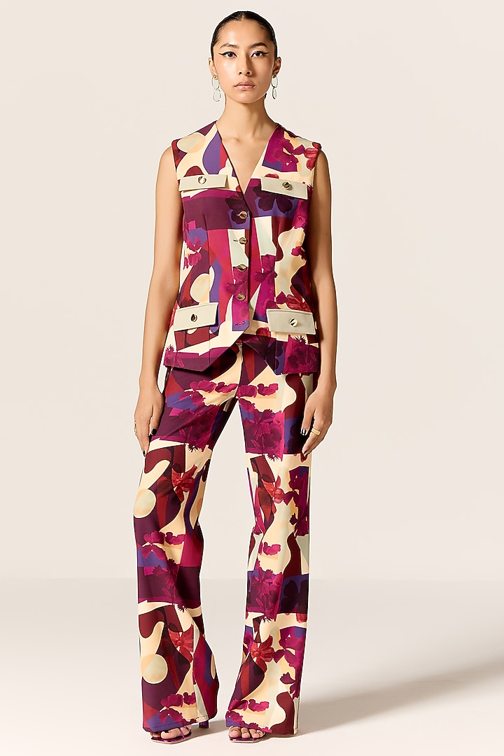Multi-Colored Crepe Spandex Waistcoat Set by Manika Nanda at Pernia's Pop Up Shop