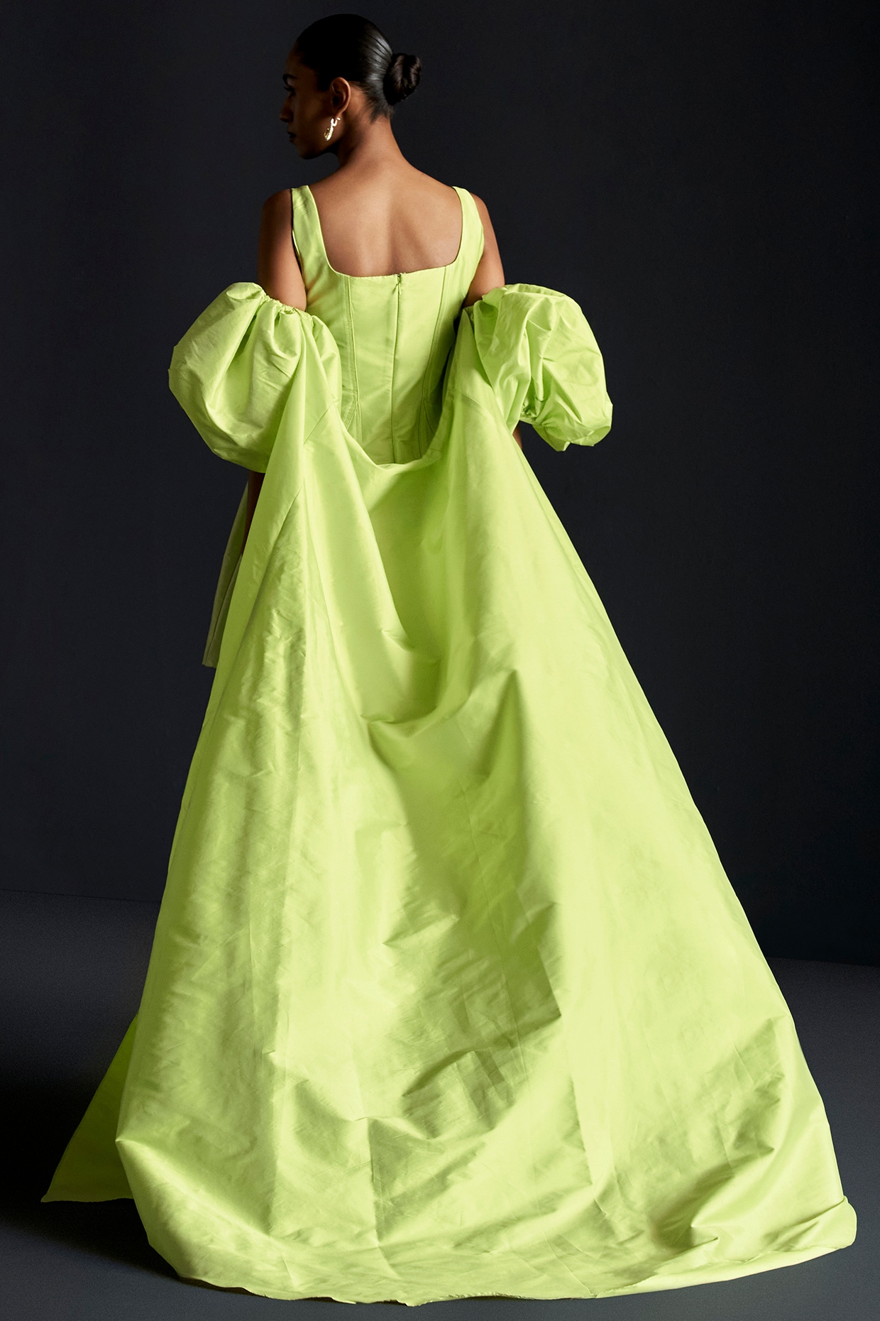 Soft Lime Green Taffeta Mini Skater Dress With Cape by Manika Nanda at Pernia s Pop Up Shop 2024