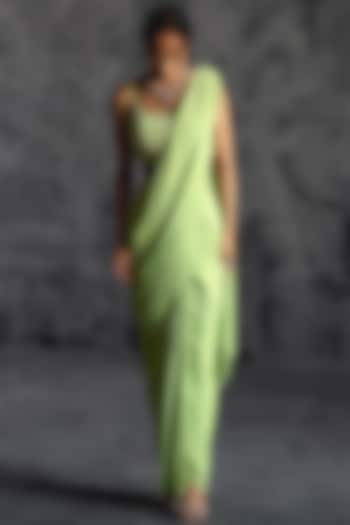 Mint Green Raw Silk Embellished Draped Saree Set by Manika Nanda at Pernia's Pop Up Shop