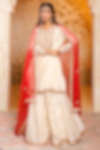 Ivory Silk Chanderi Zardosi Embroidered Wedding Sharara Set by Monica Khosla at Pernia's Pop Up Shop