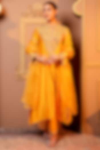 Yellow Silk Chanderi Embroidered Kurta Set by Monica Khosla at Pernia's Pop Up Shop