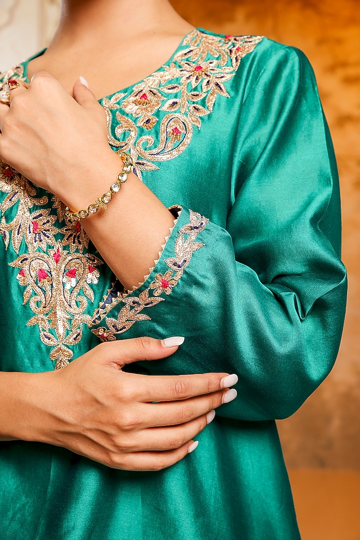 Navy Blue Silk Chanderi Motif Embroidered Wedding Sharara Set by Monica Khosla at Pernia's Pop Up Shop