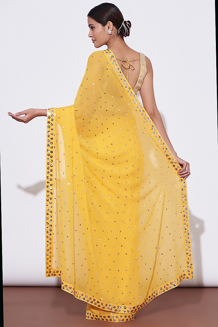 Yellow Georgette Embroidered Wedding Saree Set by Mint N Oranges at Pernia's Pop Up Shop