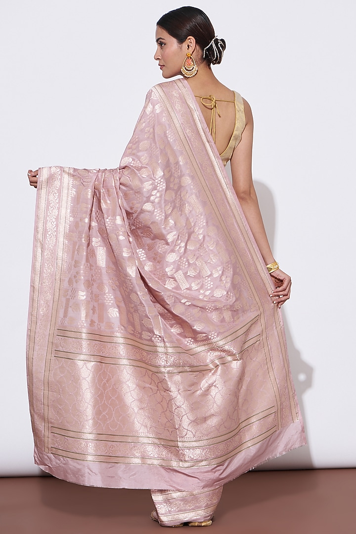 Mauve Pure Banarasi Silk Wedding Saree Set by Mint N Oranges at Pernia's Pop Up Shop