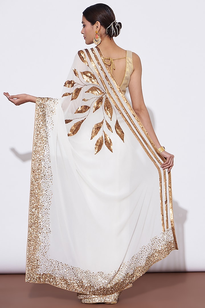 Ivory Georgette Embroidered Wedding Saree Set by Mint N Oranges at Pernia's Pop Up Shop