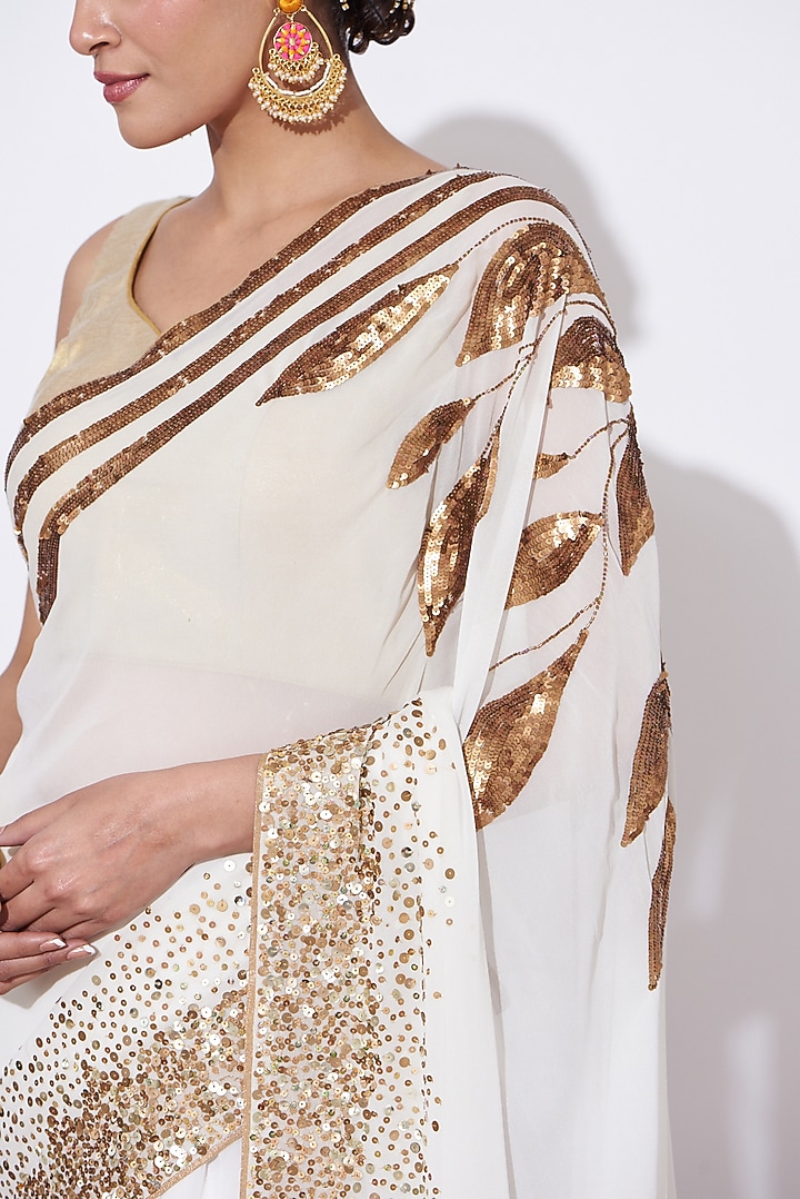 Ivory Georgette Embroidered Wedding Saree Set by Mint N Oranges at Pernia's Pop Up Shop