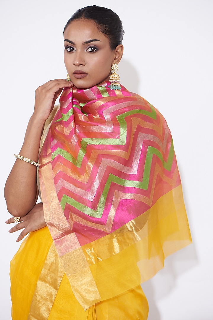 Yellow Pure Chanderi Silk Handwoven Festive Saree Set by Mint n oranges at Pernia's Pop Up Shop