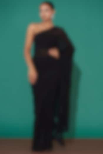 Black Georgette Embroidered Party Wear Saree Set by Mint n oranges at Pernia's Pop Up Shop