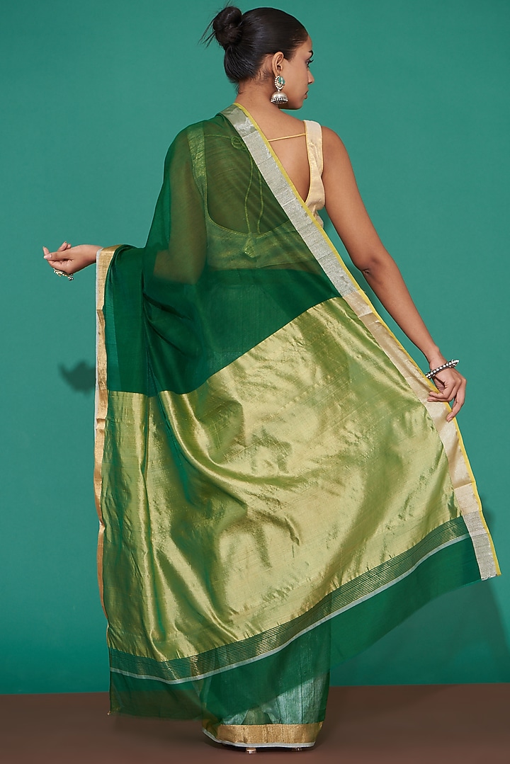 Green Pure Chanderi Handwoven Festive Saree Set by Mint n oranges at Pernia's Pop Up Shop
