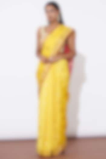 Yellow Pure Chanderi Silk Handwoven Saree Set by Mint n oranges