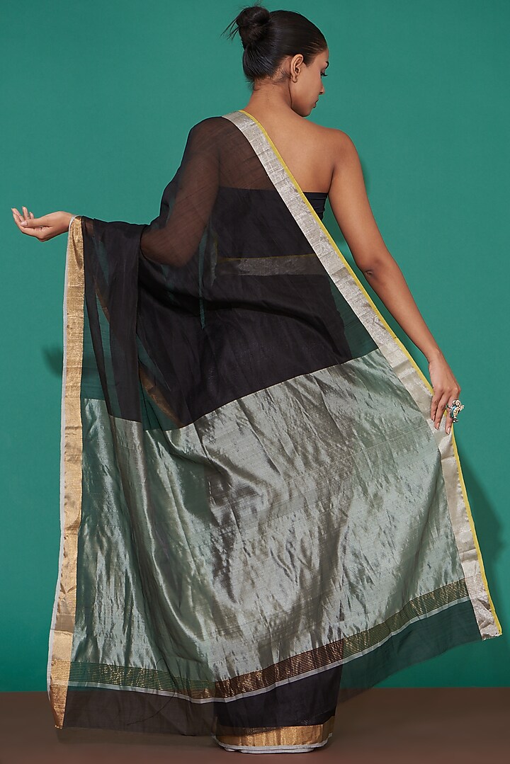 Black Pure Chanderi Handwoven Festive Saree Set by Mint n oranges at Pernia's Pop Up Shop