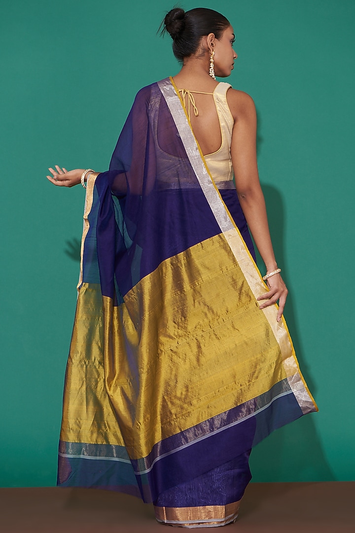 Purple Pure Chanderi Silk Handwoven Festive Saree Set by Mint n oranges at Pernia's Pop Up Shop