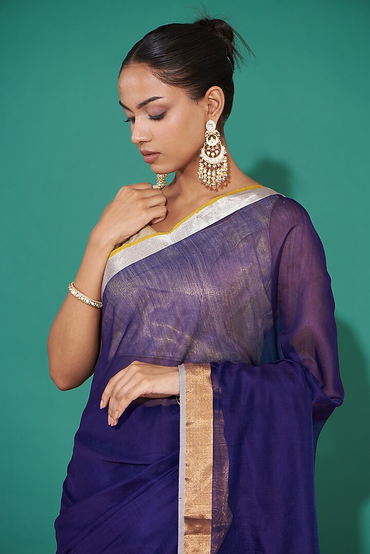 Purple Pure Chanderi Silk Handwoven Festive Saree Set by Mint n oranges at Pernia's Pop Up Shop