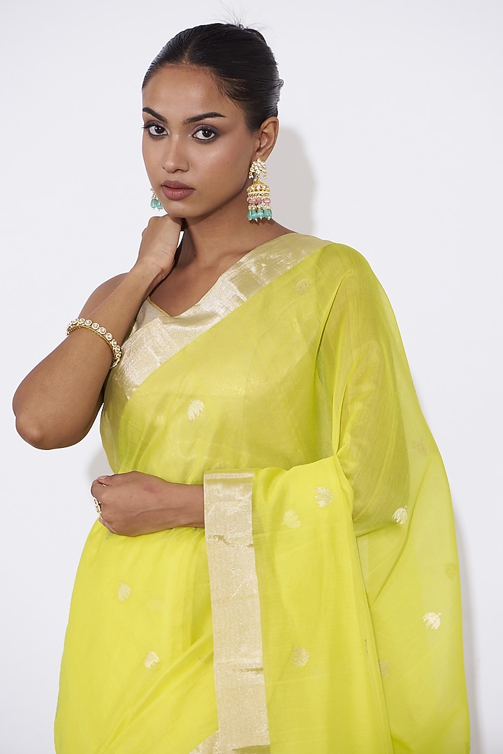 Yellow Pure Chanderi Silk Handwoven Party Wear Saree Set by Mint n oranges at Pernia's Pop Up Shop