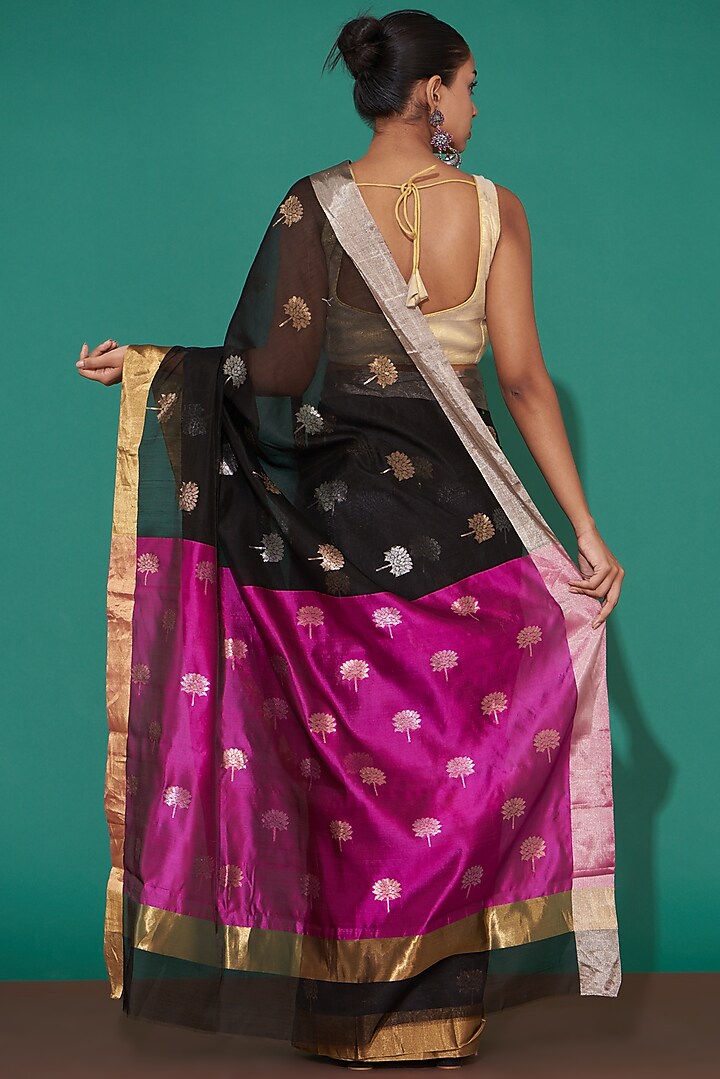 Black Pure Chanderi Handwoven Festive Saree Set by Mint n oranges at Pernia's Pop Up Shop