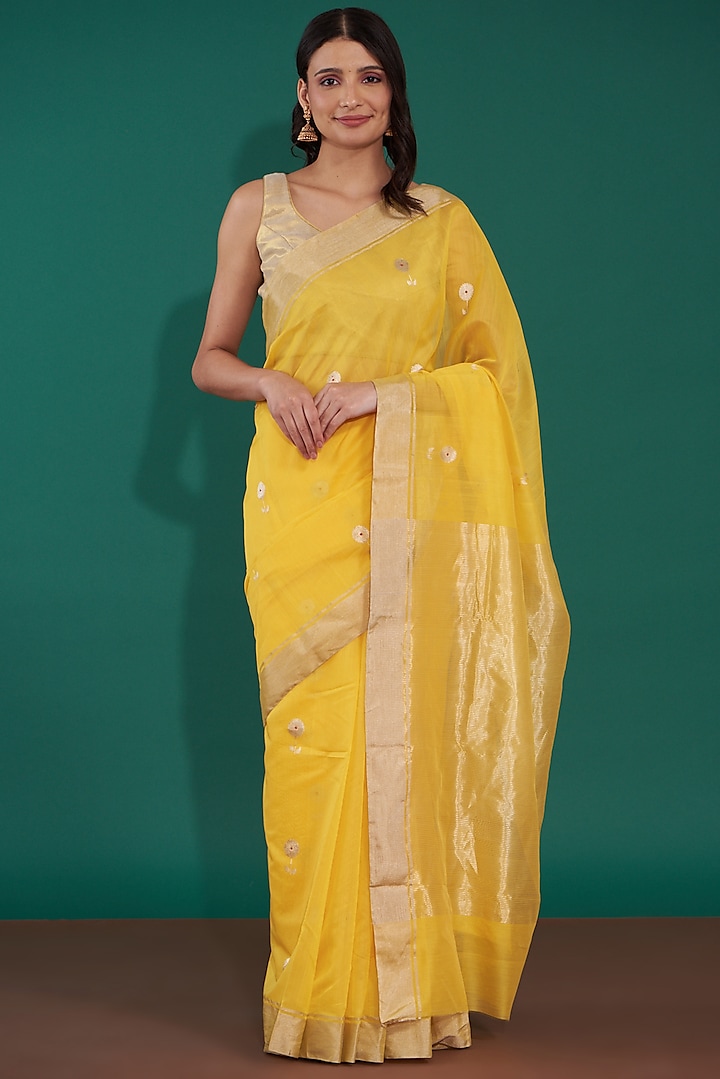 Yellow Handwoven Pure Chanderi Saree by Mint n oranges