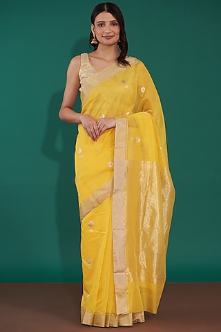 Yellow Handwoven Pure Chanderi Saree by Mint n oranges