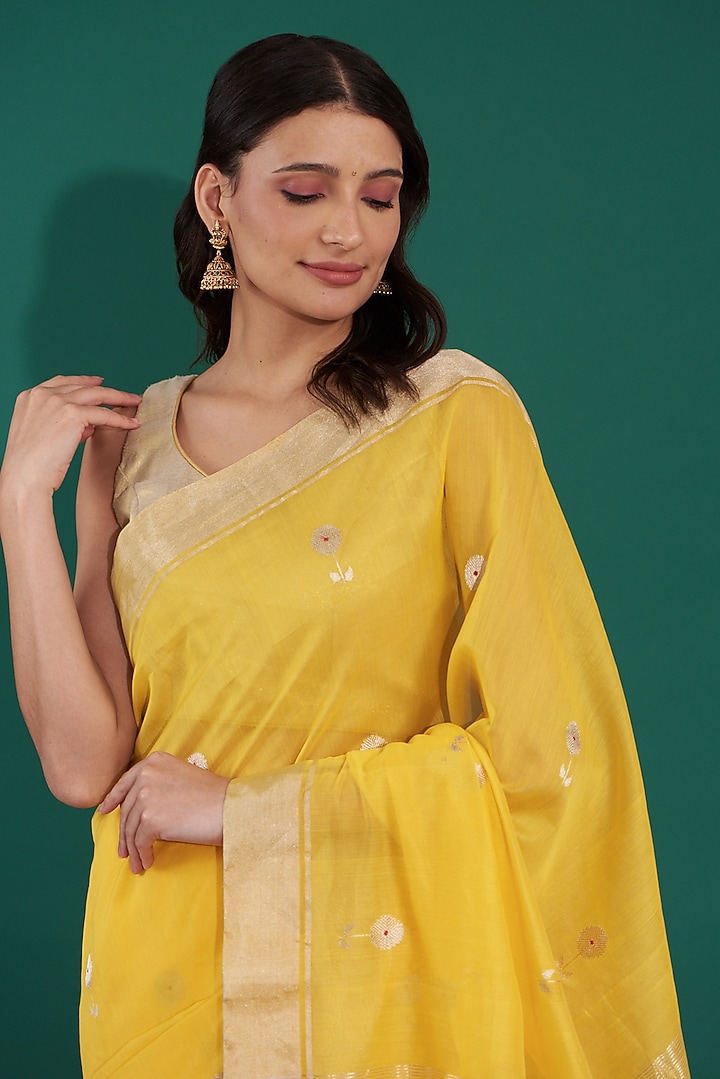 Yellow Handwoven Pure Chanderi Party Wear Saree by Mint n oranges at Pernia's Pop Up Shop