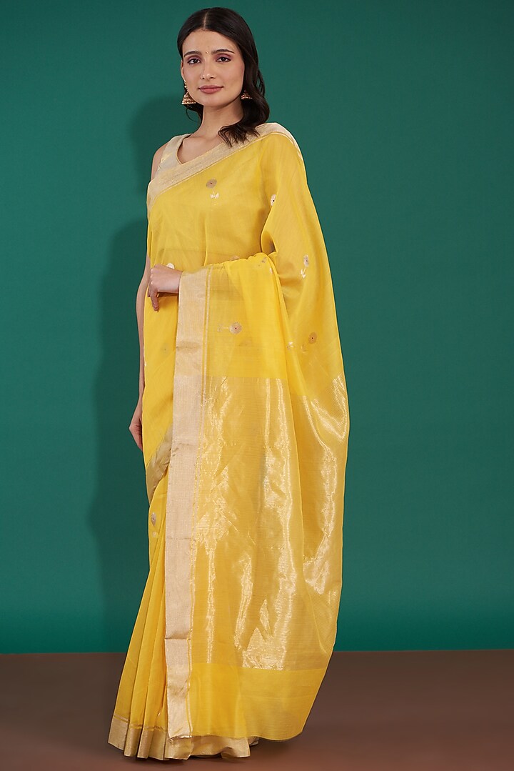 Yellow Handwoven Pure Chanderi Party Wear Saree by Mint n oranges at Pernia's Pop Up Shop