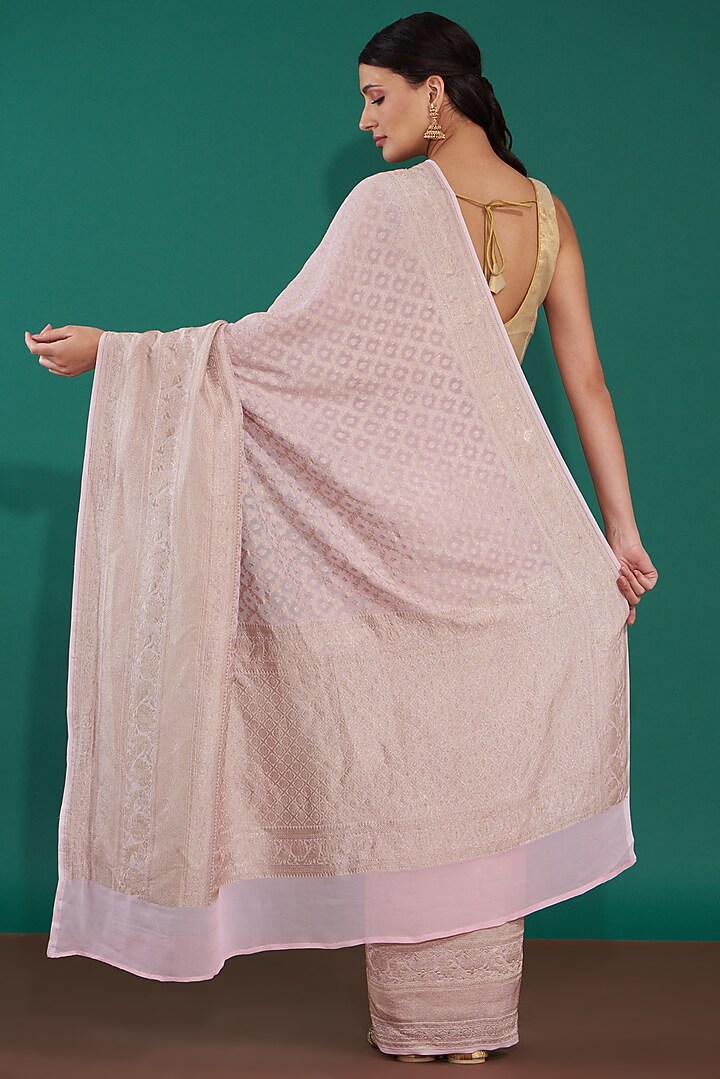 Mauve Handwoven Pure Banarasi Georgette Party Wear Saree Set by Mint n oranges at Pernia's Pop Up Shop