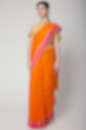 Orange Chanderi Silk Saree Set by Mint n oranges