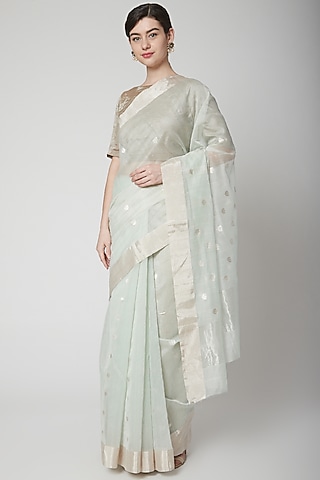 Mint Green Zari Saree Set by Mint n oranges