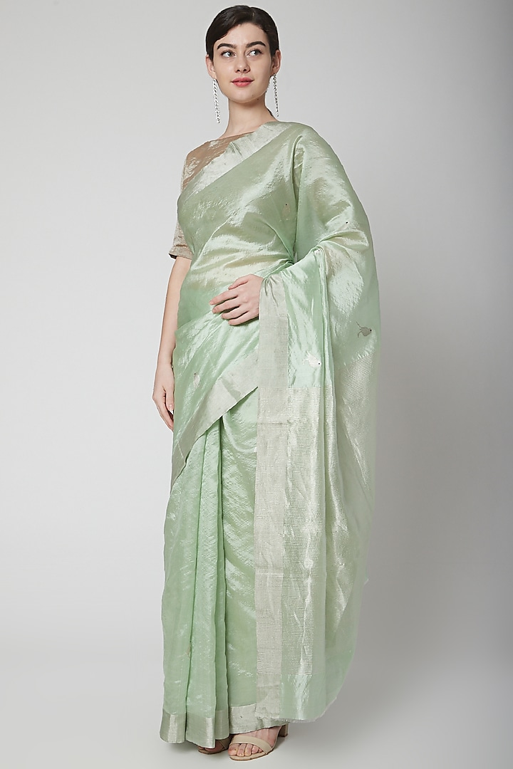 Mint Green Handwoven Saree Set by Mint n oranges