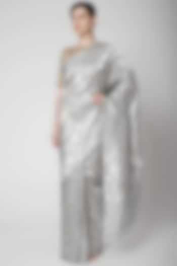 Grey Saree Set With Zari Weave by Mint n oranges