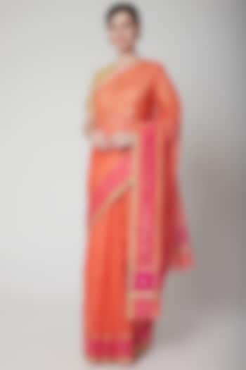 Orange Saree Set With Stripes by Mint n oranges