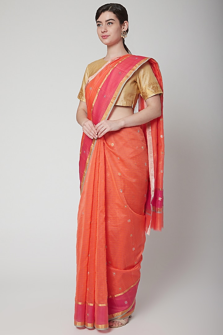 Orange Party Wear Saree Set With Stripes by Mint n oranges at Pernia's Pop Up Shop