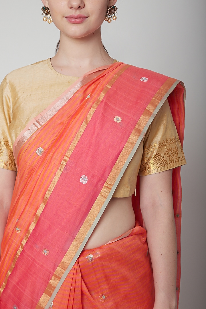 Orange Party Wear Saree Set With Stripes by Mint n oranges at Pernia's Pop Up Shop