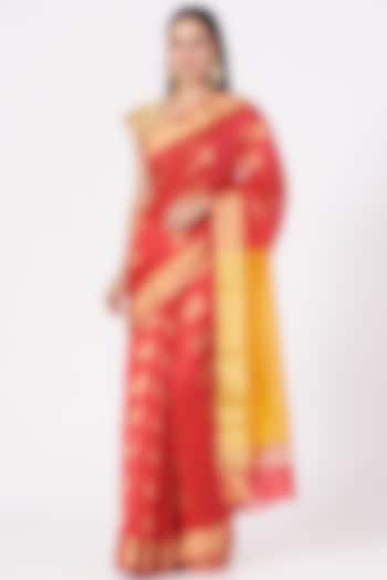 Red & Yellow Chanderi Silk Saree by Mint n oranges