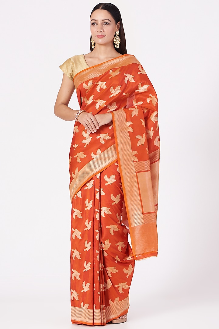 Orange Banarasi Silk Saree by Mint n oranges